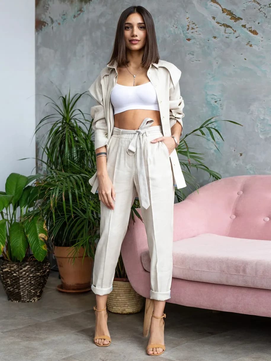Calça Pantalona de Linho